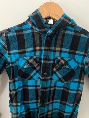 Tony Hawk Black and Blue Plaid Kids Hooded Shirt 5/6